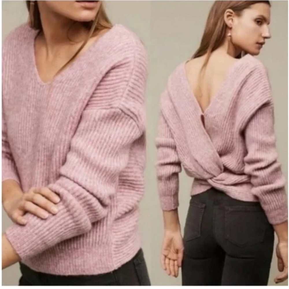 Anthropologie Angel of the North Women’s Pink Twist Back Sweater Size XS